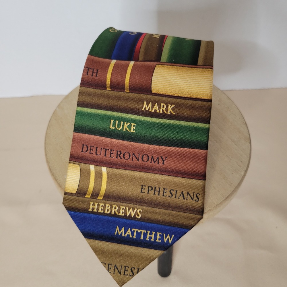 Eagle Neckwear Bible Books Silk Tie Religious Christian Bookshelf Multi Color